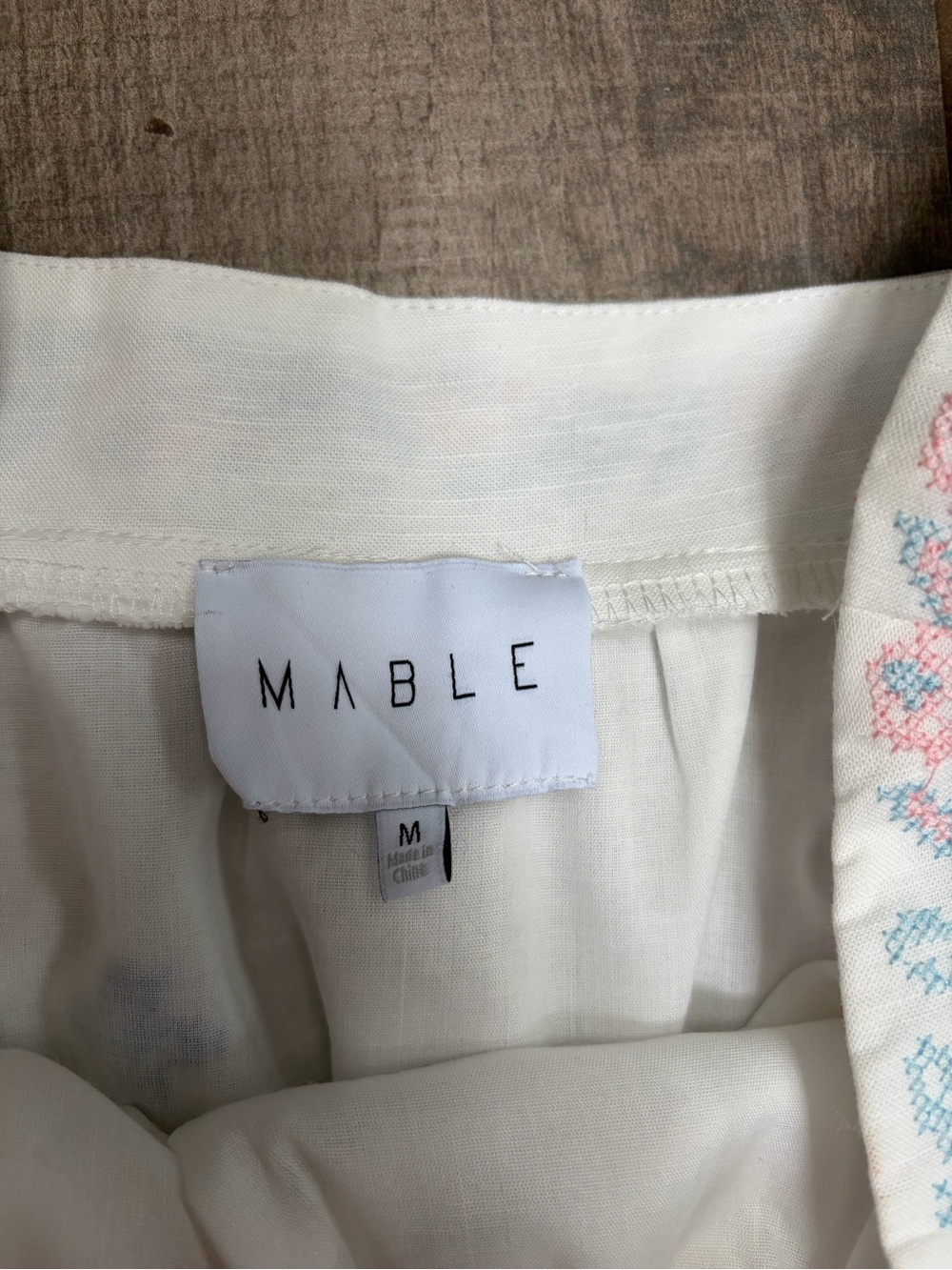 Embroidered Floral White Peasant Tunic Dress - White, Blue, Pink & Green - Picture 5 of 8